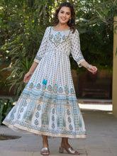 Women Blue Shantoon Printed Anarkali Maxi Dress.